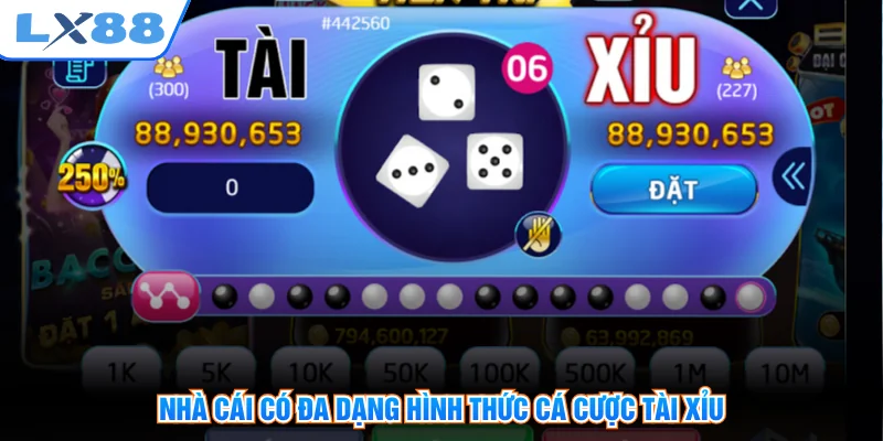 Nhà cái có đa dạng hình thức cá cược tài xỉu